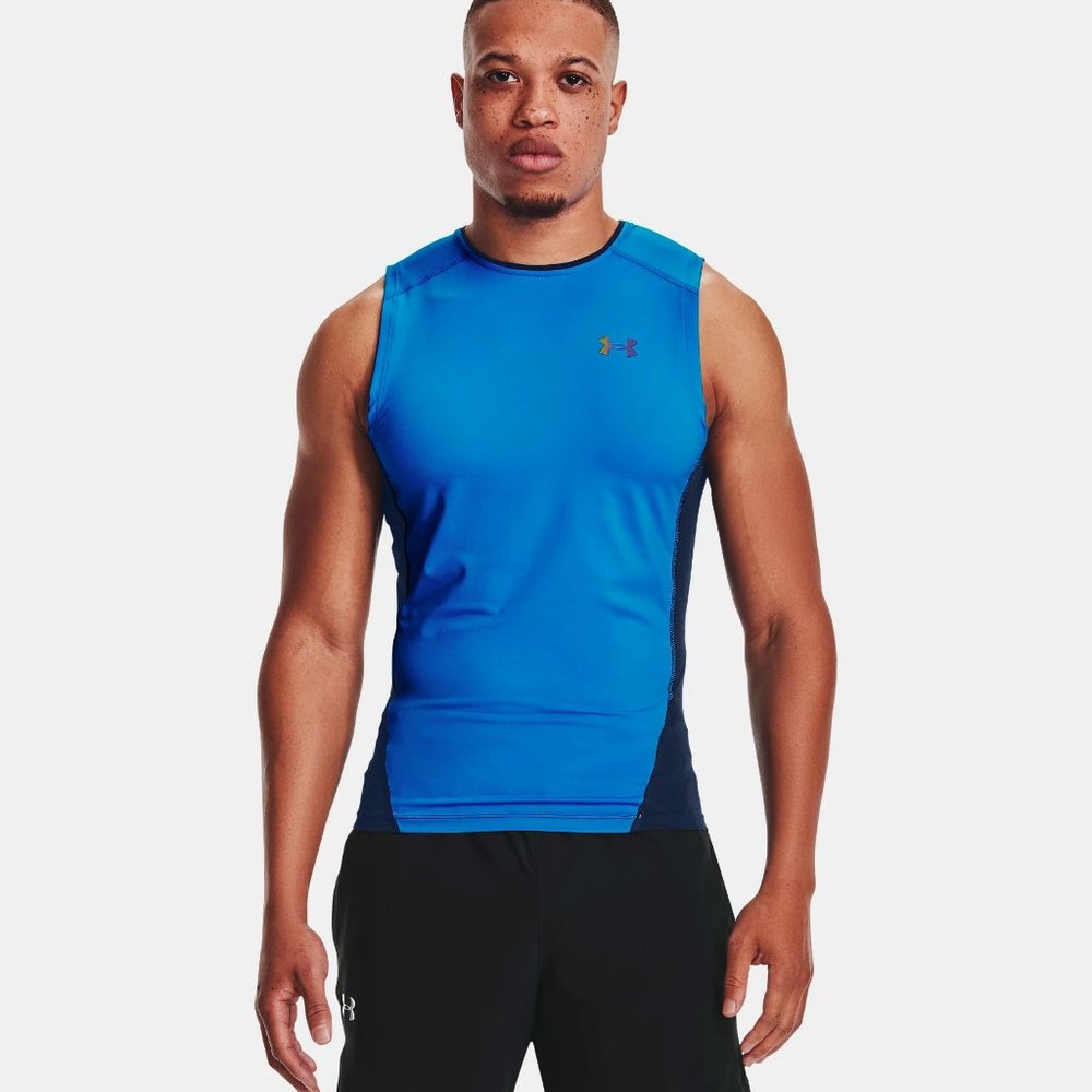 Under Armour Men's UA RUSH HeatGear 2.0 Compression Tank 1358232 Blue/Black NWT